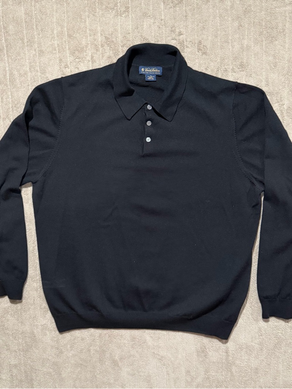Brooks Brothers Mens XL Black Extra Fine Italian Merino Wool Polo Sweater Preppy